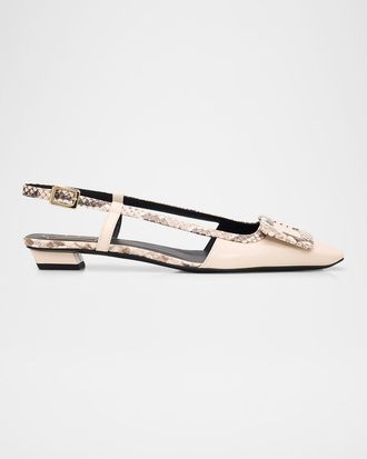 Roger Vivier Snakeskin-Embossed Trim Leather Slingback Pumps