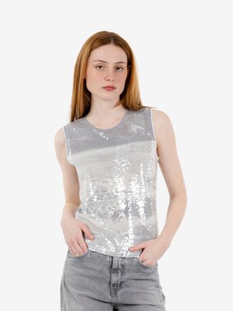 Patrizia Pepe T-shirt waves print paillettes silver