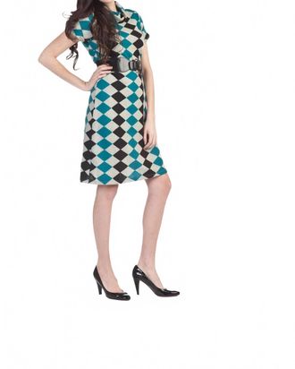 Papillon Cowl Neck Argyle Dress In Teal