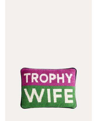 Jonathan Adler Personality Trophy Wife Needlepoint Pillow, 9 x 12