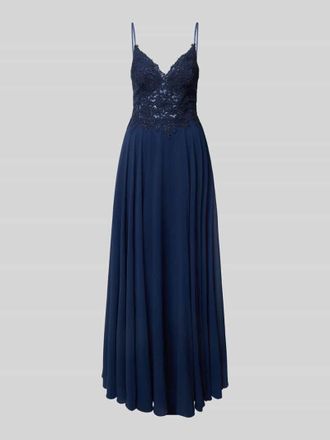 Mascara Abendkleid mit Spitzenbesatz in Marine, Gr&ouml;&szlig;e 36