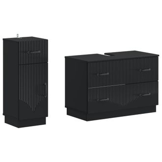 vidaXL Juego De Gabinete De Ba&ntilde;o De 2 Piezas Hoorn Negro Vidaxl
