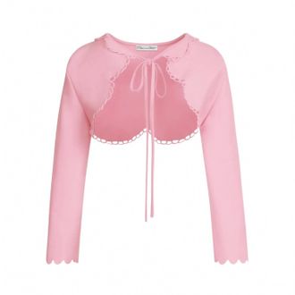 Oscar De La Renta Womens Scalloped Knit Bolero In Pink