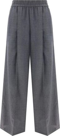 Brunello Cucinelli Broeken, Dames, Grijs, S, Wol, Losse Wollen Trainingsbroek