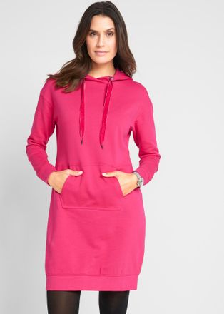 Bonprix Sweatkleid BONPRIX Sweatkleid mit Baumwolle, Damen, Gr. 32/34 (XS), N-Gr, rosa (dunkelpink), Sweatware, Obermaterial: 100% Baumwolle, unifarben, loose