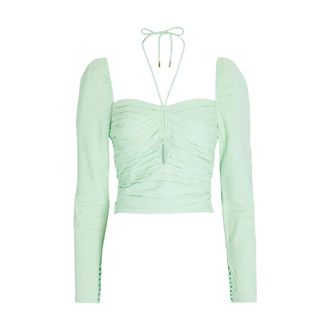 Self Portrait Top corto de crep&eacute; el&aacute;stico Ss 22-024T - Blouses & Shirts - Mujer - Verde - S