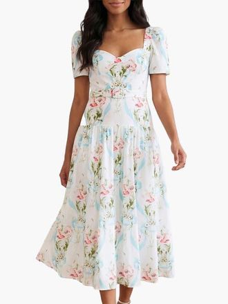 Needle & Thread Floral Ribbon Ballerina Dress in Optic White/blue at Nordstrom, Size 12