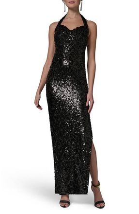 DKNY Sequin Halter Dress in Black at Nordstrom, Size 14