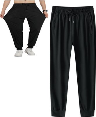 Generic Mens Lightweight Baggy Joggers - Quick-Dry Ice Silk Stretch Sweatpants with Open Hem, Breathable & Uncuffed Design - Elegant Plus-Size Casual Trousers
