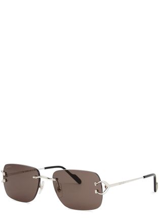 Cartier Cartier Signature C De Cartier Rimless Rectangle-frame Sunglasses - Silver