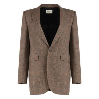 Saint Laurent Blazers, female, Brown, L, Prince of Wales Wool Jacket