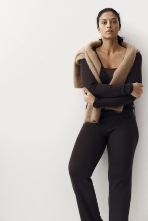H&M Rib-knit Trousers in Dark Brown at Nordstrom, Size X-Small
