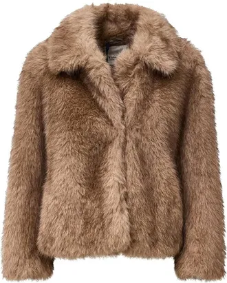 Max Mara Jassen, Dames, Beige, S, Polyester, Zacht textuur imitatiebontjas