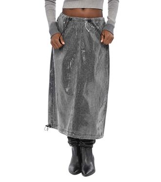 Diesel Grey Textured Calf Length Skirt