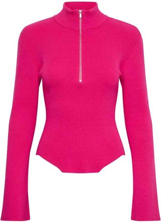 Gestuz Rosa Zipper Pullover Sweater - Dames - Coltruien - Roze - L - Katoen - Truien & Vesten