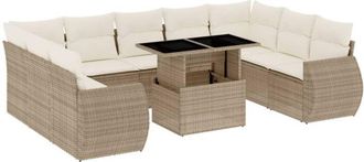 vidaXL Juego De Sof&aacute;s Jard&iacute;n Con Cojines Beige 10 Pzas Rat&aacute;n Sint&eacute;tico Vidaxl