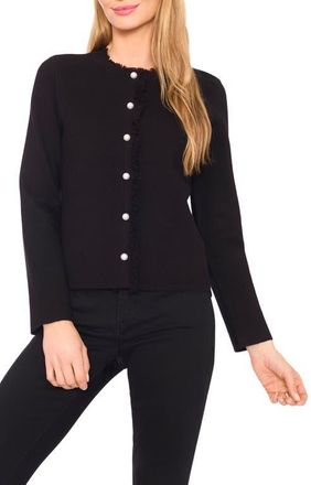 CeCe by Cynthia Steffe Fringe Trim Cardigan in Rich Black at Nordstrom, Size Xx-Small
