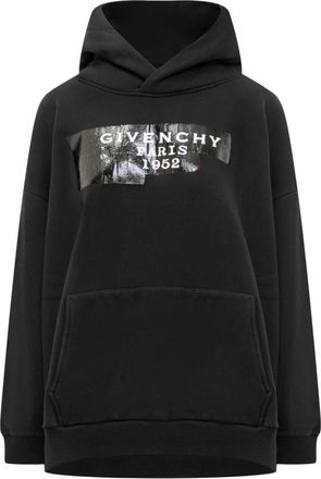 Givenchy Hoodies & sweatvesten, Dames, Zwart, M, Katoen, Hoodie Sweatshirt van fleece met tapeprint