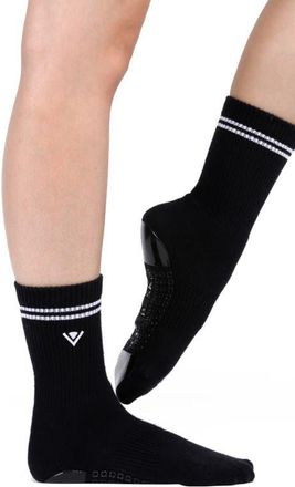 Arebesk Stripe Gripper Cotton Blend Crew Socks in Black at Nordstrom, Size Medium