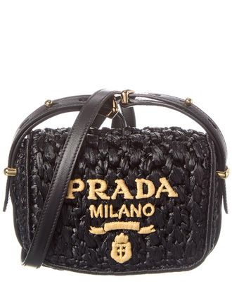 Prada Logo Crochet & Leather Shoulder Bag