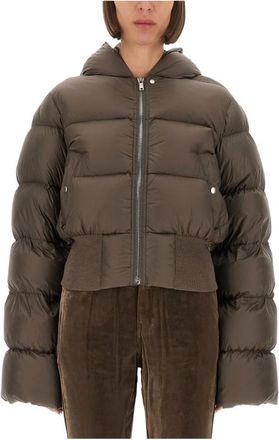 Rick Owens Hooded Down Jacket - Dames - Winterjassen - Grijs - S - Katoen - Jassen