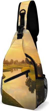 Generic Beautiful Lawn Sunset Mens Print Crossbody Large Sling Backpack Casual Chest Bag Gift for Traveling Hiking Workout