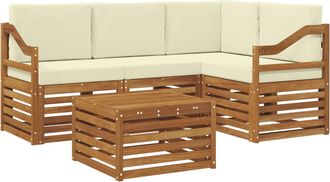 vidaXL Conjunto De Sof&aacute;s De Exterior 5 Uds. Natural Y Crema Poli&eacute;ster Vidaxl