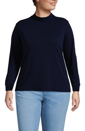 Lands End Plus Size Relaxed Cotton Long Sleeve Mock Turtleneck in Deep Sea Navy at Nordstrom, Size 3X