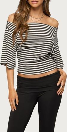 Edikted Jadan Stripe Off the Shoulder Top in Dark-Gray-And-White at Nordstrom, Size X-Large