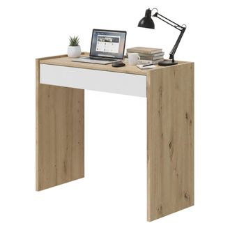 Dmora Escritorio Ddepaol, Escritorio Lineal Con Caj&oacute;n, Mesa De Estudio U Oficina Para Pc, 82x40h77 Cm, Roble Anudado Y Blanco - Dmora