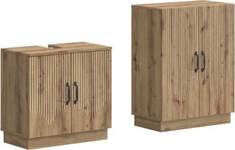vidaXL Juego De Gabinete De Ba&ntilde;o De 2 Piezas Hoorn Roble Artisan Vidaxl