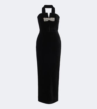 New Arrivals Holly embellished scarf-detail velvet gown