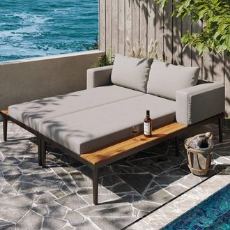Matteo Modular Outdoor Double Chaise Lounge, Waterproof Cushions in Grey