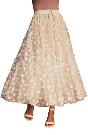 Yumi Mesh Floral Applique Midi Skirt in Ivory at Nordstrom, Size 10