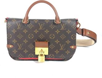 Louis Vuitton Brown Red Color Monogram Handbag Shoulder Bag Tote Bag (Pre-Owned)