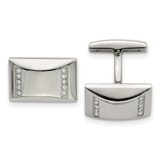 Diamond2Deal Stainless Steel Polished Cubic Zirconia Rectangle Cufflinks