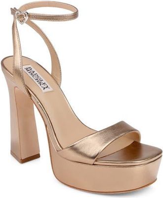 Badgley Mischka Caia Ankle Strap Platform Sandal in Bronze Metal at Nordstrom, Size 8.5