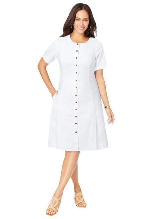 Jessica London Button Front Denim Dress in White at Nordstrom, Size 16