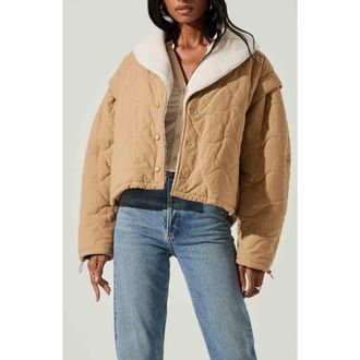ASTR the Label Nadine Faux Shearling Trim Quilted Jacket in Khaki at Nordstrom Rack, Size Medium