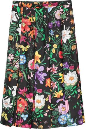 Gucci Printed Silk Twill Pleated Midi Skirt