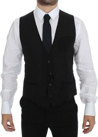 Dolce & Gabbana Black Wool Formal Dress Vest Gilet Mens Jacket
