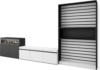 Skraut Home Skraut Home - Muebles De Sal&oacute;n Para Tv, Conjunto De Muebles Comedor, 360x186x35cm, Para Tv Hasta 65, Chimenea El&eacute;ctrica, Estilo Moderno, Blanco Y Negr
