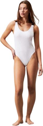 Calvin Klein Eendelig zwempak met ronde rug voor dames (Briljant wit)
