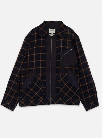 Nicholas Daley Mens Zip-Through Shirt Jacket In Navy/orange Check