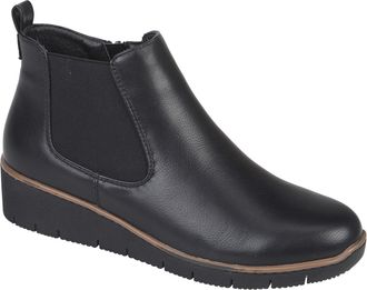 Jo & Joe Ladies Croc Patent Chelsea Wedge Ankle Boot With Side Gusset, Inside Zip For Ease Of Wear & Warm Fur Lining. Sizes 4-8 (Black Matt, UK Footwear Size S