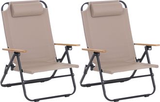 Hhg [nunca Usado] Juego De 2 Sillas De Camping Hhg-901, Sillas De Jard&iacute;n, De Balc&oacute;n Y De Ocio, Plegables Y Regulables, De Metal Y Tela, Color Crema