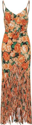 Pinko Orange Floral V Neck Maxi Dress