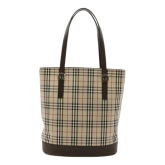 Burberry Pre-owned Tote Bags, female, Beige, Size: ONE SIZE Pre-owned Nova Check Canvas Leather Tote Bag