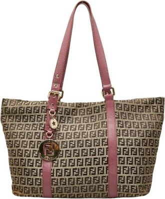 Fendi Black Canvas Leather Handbag Shoulder Bag Tote Bag (Pre-Owned)