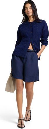 Onia Air Linen Pleated Bermuda Short in Noir Navy at Nordstrom, Size 10